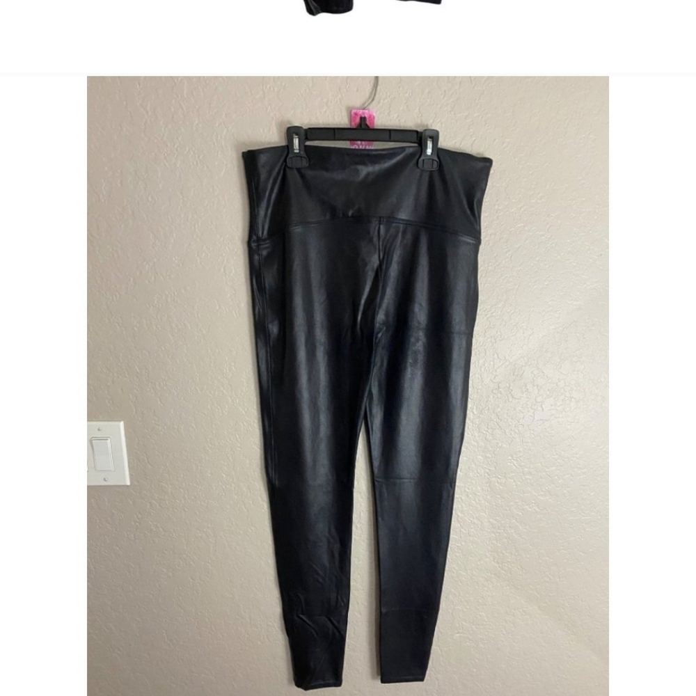 Spanx Women's Black High Waist Faux Leather Leggings - 2XL